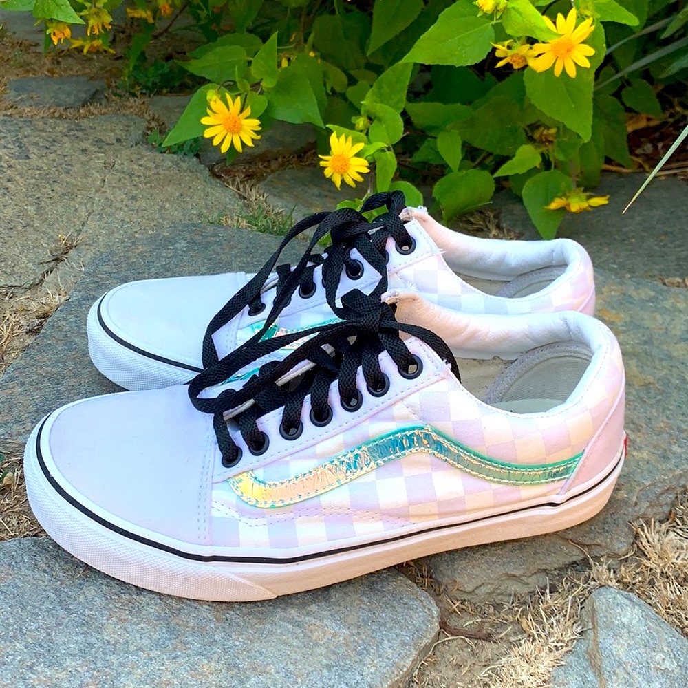 Vans Old School Custom White w/ Irridescent stripe